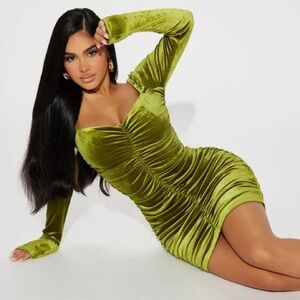 Fashion Nova Olive Velvet Midi Dress